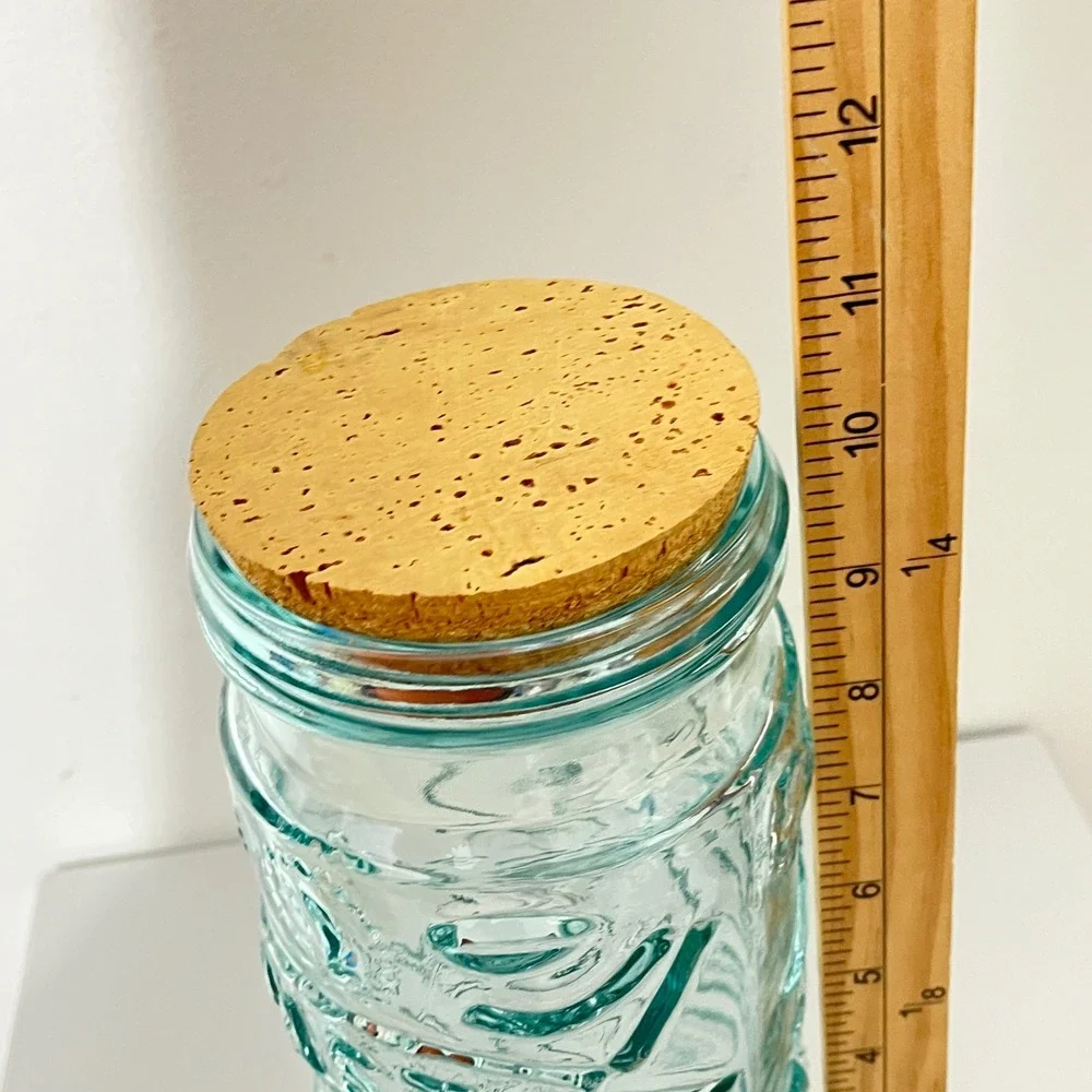 Unbranded Pasta Storage Jar  Blue Embossed Glass Made in Italy Cork Lid